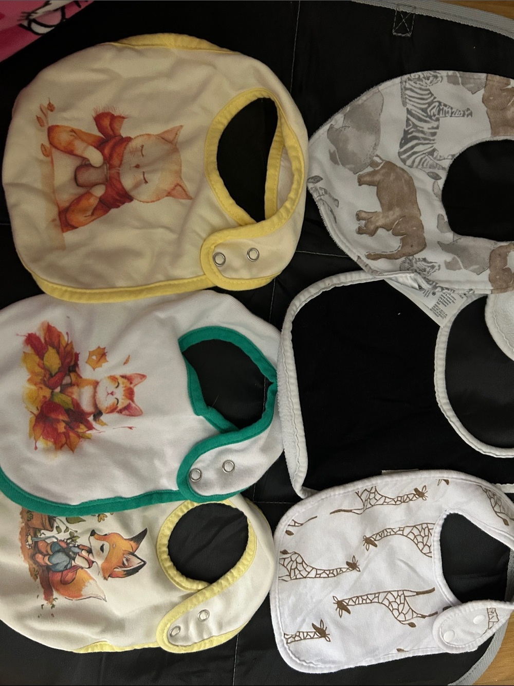 Baby Bib Set - Assorted Animal Prints in Yellow, Green, White, Black